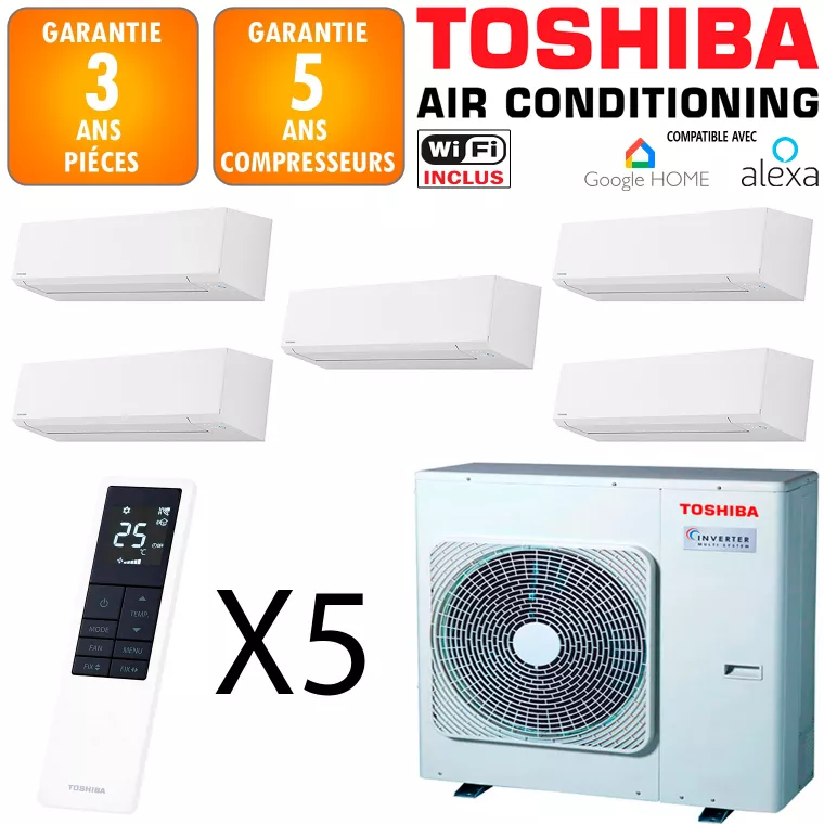 Toshiba Quintuple-split Shorai RAS-5M34G3AVG-E + 4 X RAS-B07G3KVSG-E + RAS-B10G3KVSG-E