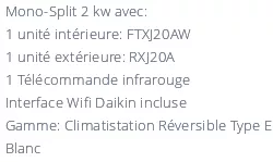 Climatiseur Daikin EMURA FTXJ20AW + RXJ20A
