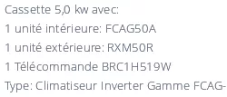 Climatiseur Cassette Daikin FCAG50A + RXM50R