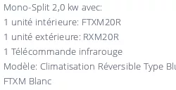 Climatiseur Daikin FTXM20R + RXM20R BLUEVOLUTION