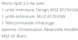 Climatiseur Mitsubishi MSZ-EF25VGKW + MUZ-EF25VG