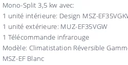 Climatiseur Mitsubishi MSZ-EF35VGKW + MUZ-EF35VG