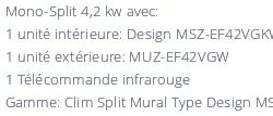 Climatiseur Mitsubishi MSZ-EF42VGKW + MUZ-EF42VG