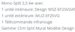 Climatiseur Mitsubishi MSZ-EF25VGKS + MUZ-EF25VG